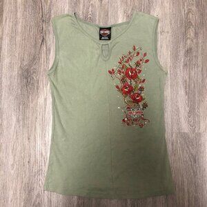 Harley Davidson Tank Top Frederick MD Y2K Shirt Women's Size XL Sage Green Moto